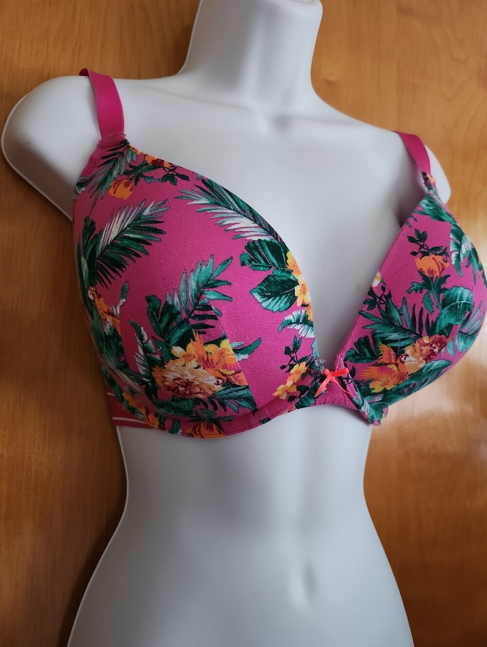 Cacique Cotton Boost Plunge Pink Tropical Floral Bra Size 44C - Picture 3 of 11